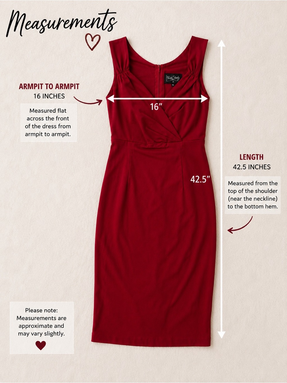 Rock Steady Deep Red Wiggle Cocktail Dress XL Pinup Retro Party Midi - Picture 10 of 10